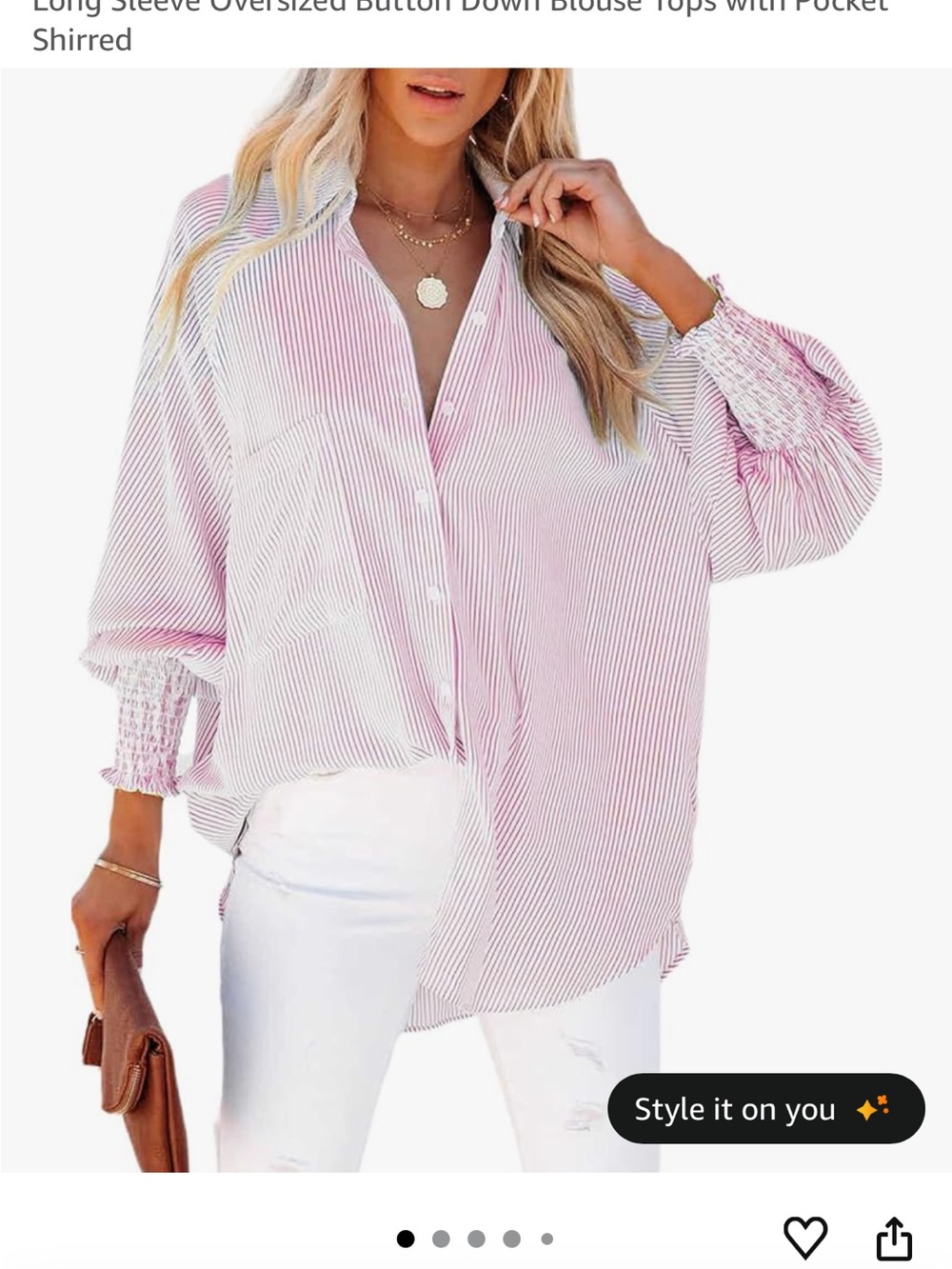 Amazon Pink Striped Oversized Button-Down Blouse